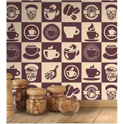 Papel De Parede Adesivo Azulejo Para Cozinha Desenhos Café