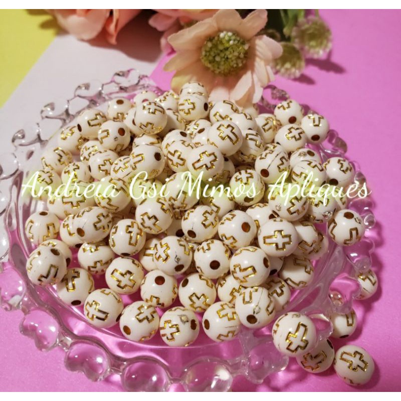 Miçangas Bola Cruz Passante 8mm 100gr