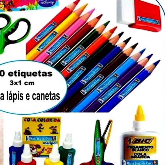 Etiquetas escolar adesivas para lápis e canetas personalizadas 50unidades em Oferta na Shopee