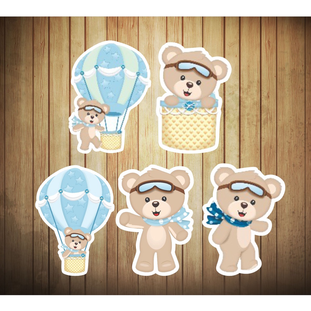 Apliques de 3cm, 5cm e 8cm Ursinho Baloeiro para decorar forminhas, toppers, latinhas, caixinhas, tubetes ou lembrancinhas