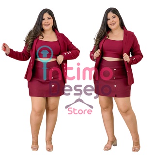 Conjunto Short Saia Blazer e Cropeed Plus Size