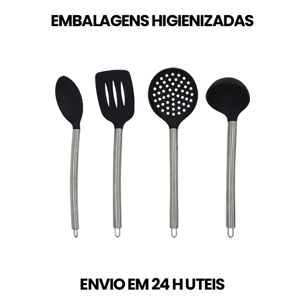 Jogo Com 4 Peças Utensílios Para Cozinha Silicone Premium