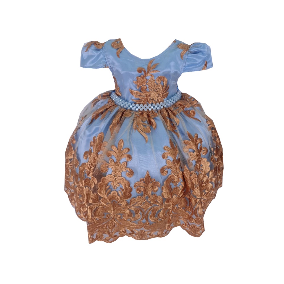 Vestido Infantil Realeza Azul com Dourado Aniversário Frozen Festa Luxo |  Shopee Brasil