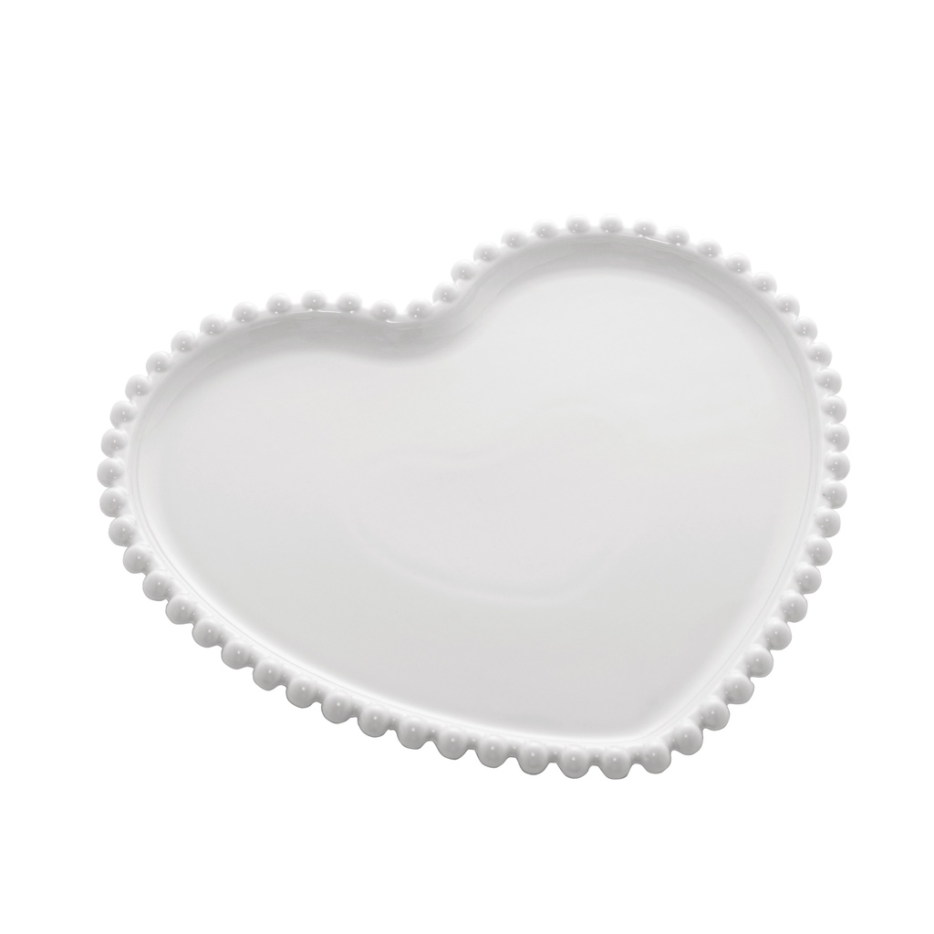 Prato Sobremesa Porcelana Coração Beads Branco 20x17x2cm Para Mesa Cafe da Manha Servir Petiscos Sobremesa