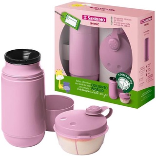 Conjunto Passeio Garrafa Térmica 250mL e Pote para Leite em Pó 280mL Sanremo SR1001-62 Rosa