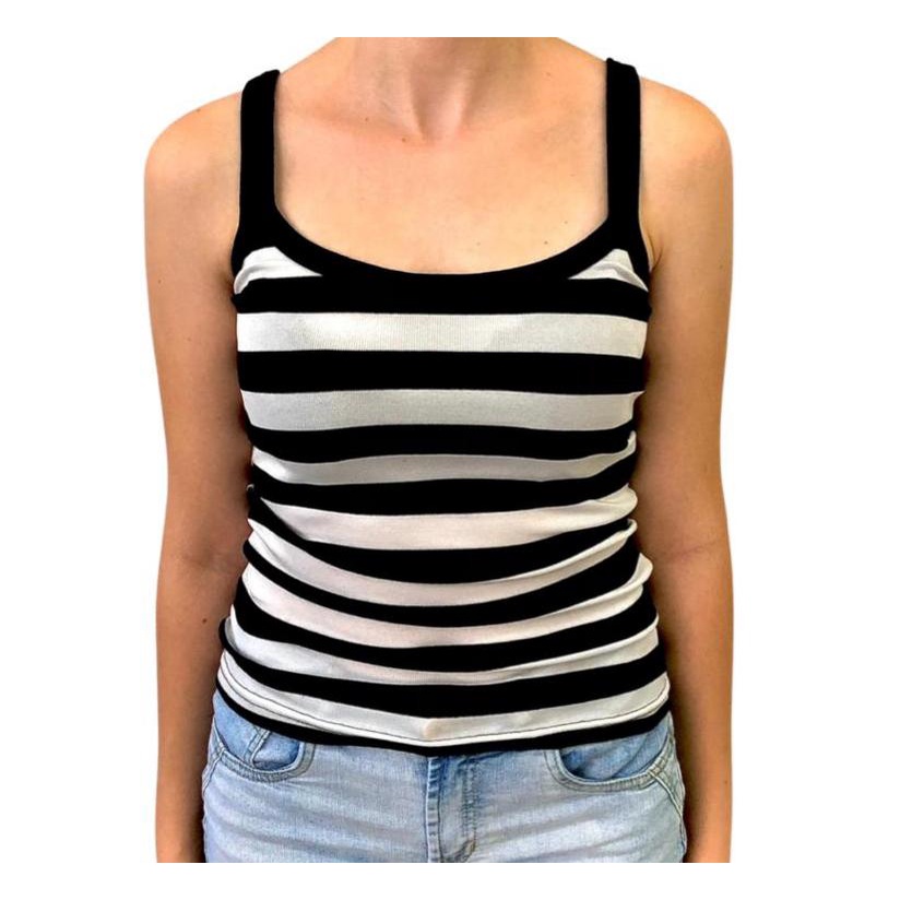 Regata alcinha LISTRADA 96% algodão 4% elastano. em Oferta na Shopee