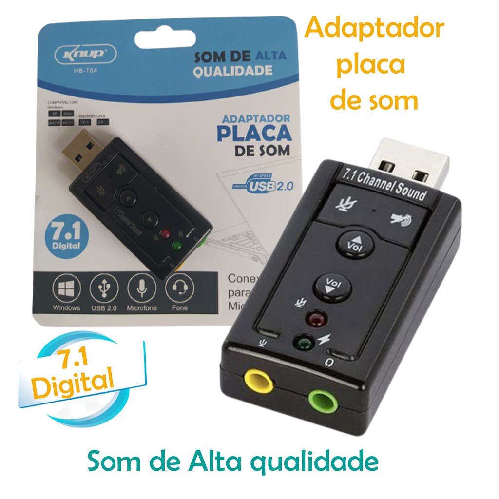 Adaptador De Placa De Som 7.1 Usb Conexão P2 Knup Hb-t64