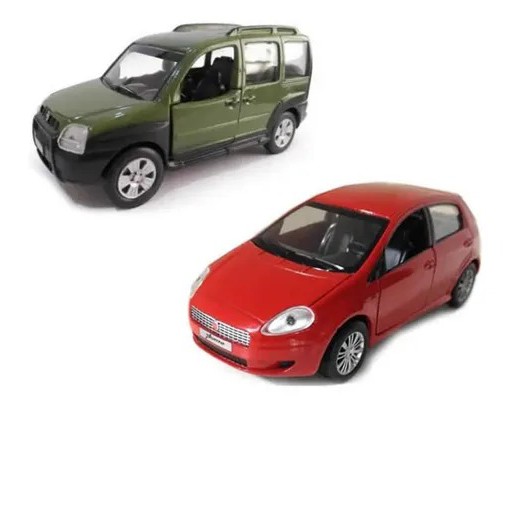 2 Miniaturas Metal Carros Do Brasil-fiat-punto+doblo - 11 Cm