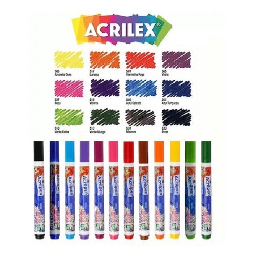 Canetas Para Tecido Kit Com 12 Acrilpen Acrilex