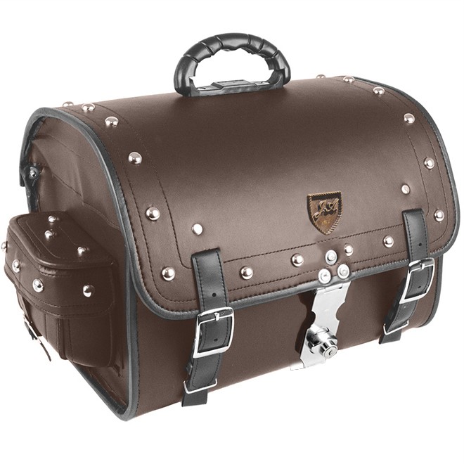 Alforge Traseiro (Sissy Bag) Custom Para Capacete 35 Litros Couro Marrom com Cravos e Chave