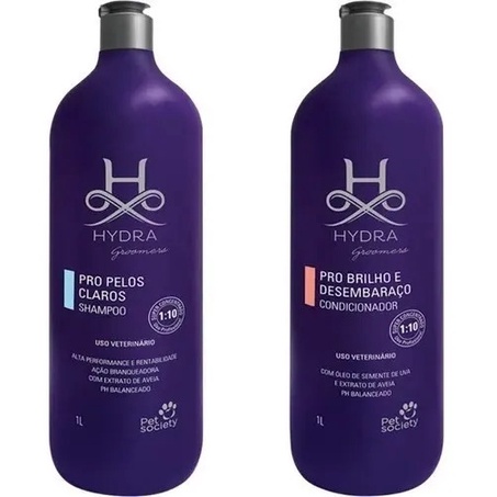 Kit Hydra Groomers Pro Para Pets Condicionador Brilho E Desembaraço + Shampoo Pelos Claros 1L