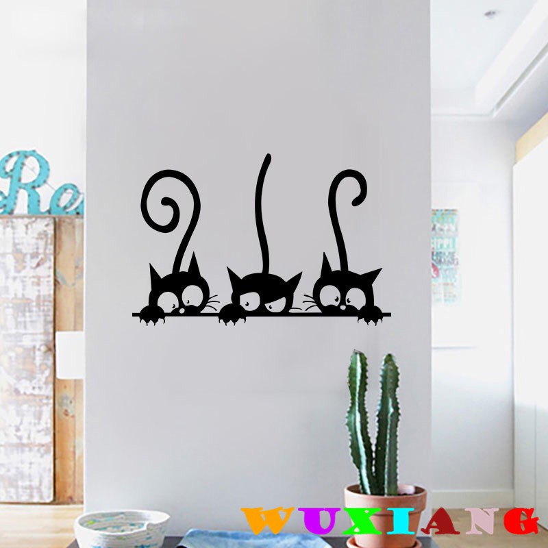 Cinco Autocolantes de Elefante Desenho de Elefante Autocolantes de Parede DIY Três Gatos Engraçados Autocolantes de Parede Cartoon Preto Decoração de Sala de Estar Quarto Quarto de Crianças Autocolantes de Parede Pinturas Decorativas