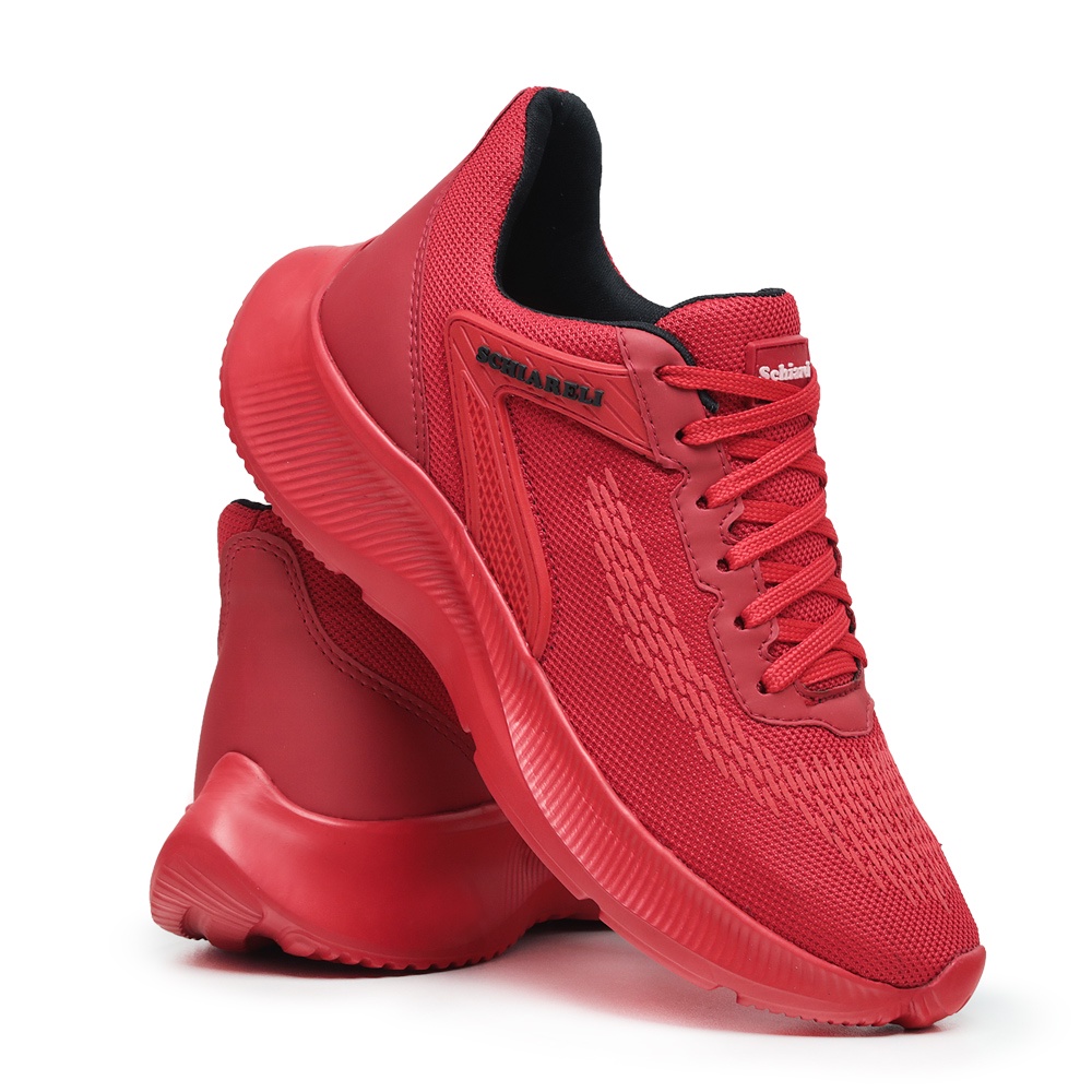 Tênis Esportivo 595 Vermelho Masculino Com Cadarço Caminhada Confortável Leve Academia Lançamento