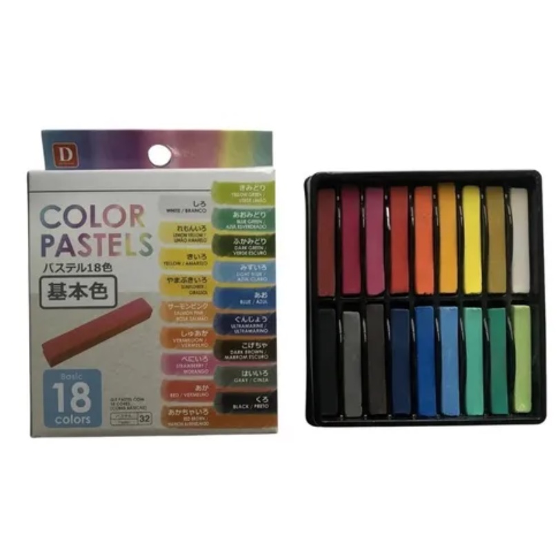 Giz Pastel Seco Cera Colorido Básico 18 Cores ou 18 cores auxiliares fluorescentes- Cabelo -Tecido -Pintar e Colorir