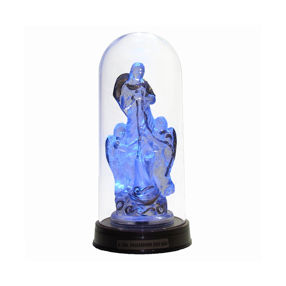 Luminária Imagem Nossa Senhora Desatadora Dos Nós Maria Redoma e Luzes de LED Azul