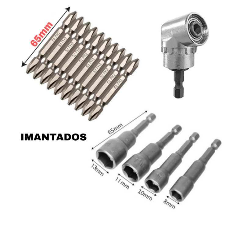 Kit Parafusadeira Adaptador Angular Philips Ph2 Soquete Canhão Imantados Barato