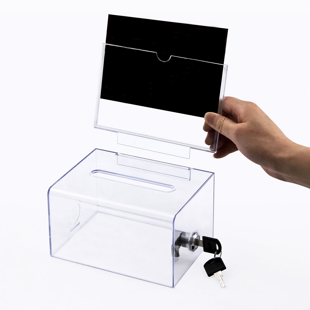 Urna Caixa de Sugestões  Acrílico Cristal com Display Chave Lateral Rifas Sorteios Cupons