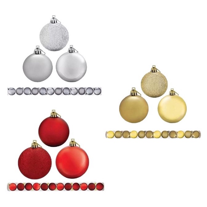 Bolas De Natal Mista 5cm 12 Unidades Vermelha Dourada Prata | Shopee Brasil