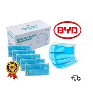 Máscara Descartável De Proteção Facial Tripla BYD ELETRONICS Cx C/ 50 Pçs
