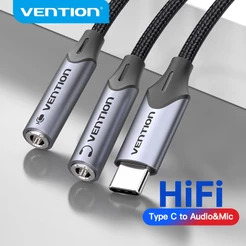 Venção Cabo De Áudio Tipo C Para Trs Microfone Jack De Áudio Adaptador Macho Para Fêmea Para O Telefone Portátil Tablet