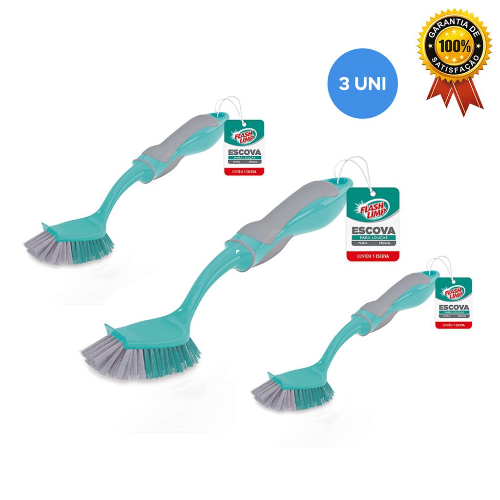 Escova Para Louças Limpeza Verde Kit 3 Uni Flash Limp