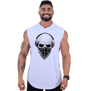 Regata Longline Com Touca Masculina MXD Conceito Academia Musculação Caveira Fone