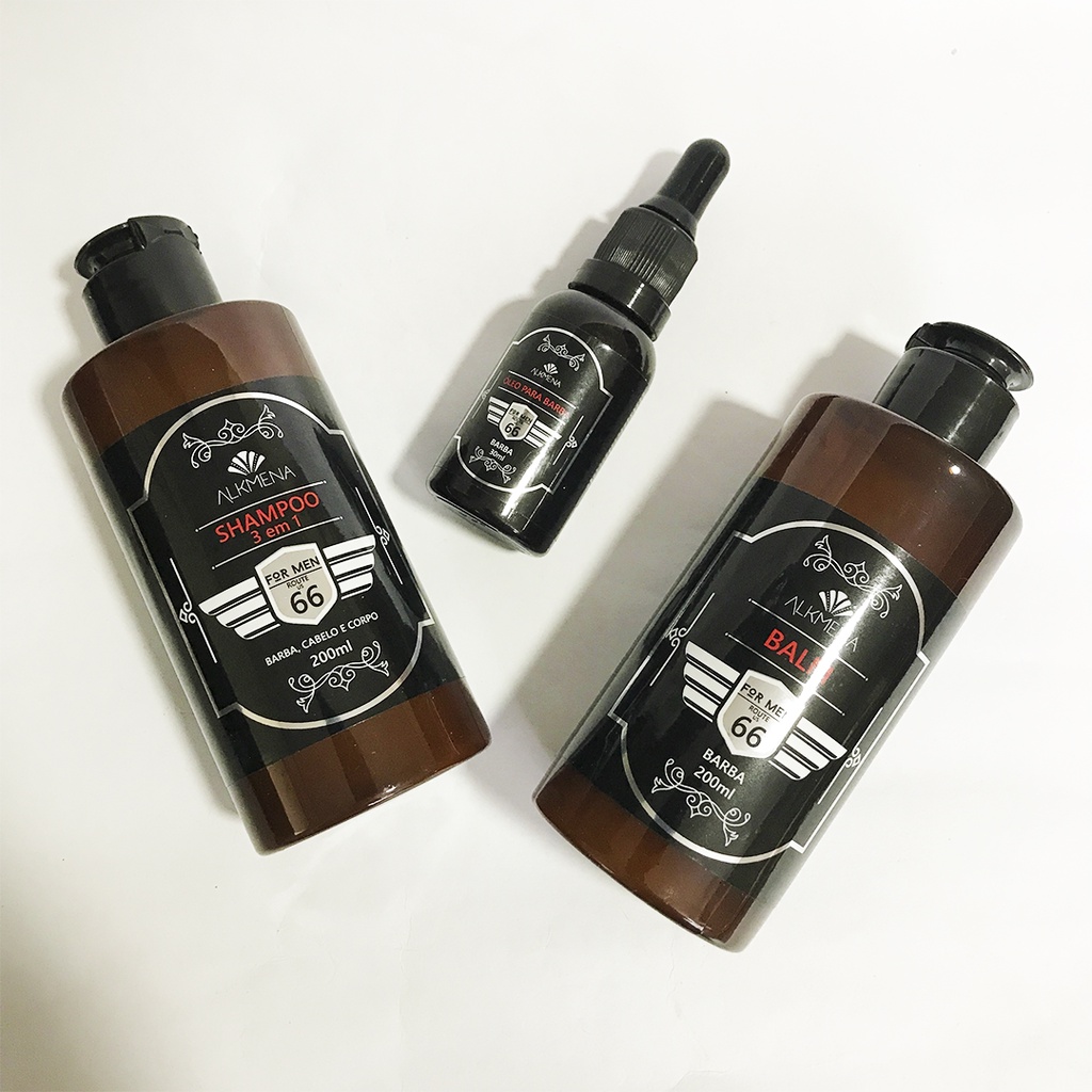Kit Balm, Óleo para Barba, Shampoo 3x1 e Pente de Madeira para barba For Men - Alkmena