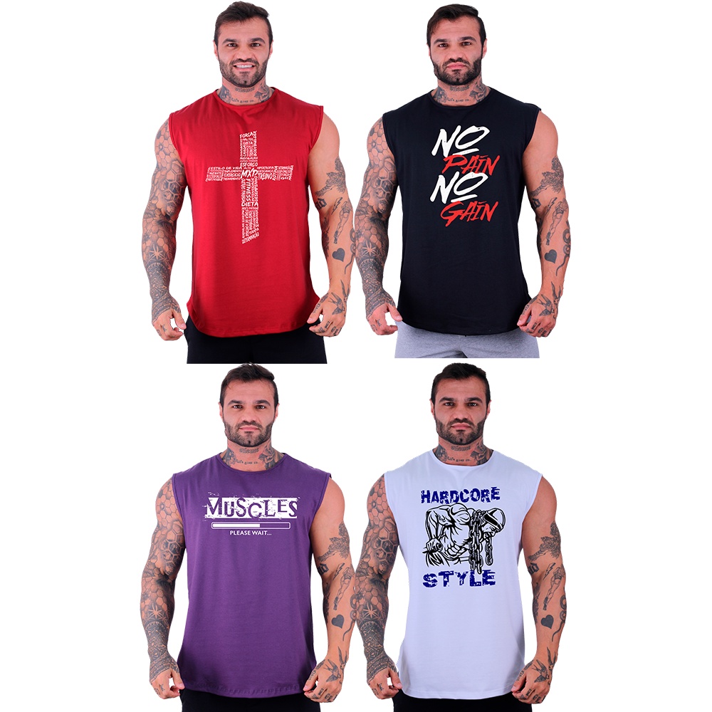 Kit 4 Regatas Machão Longline Masculina MXD Conceito Academia Musculação Casual