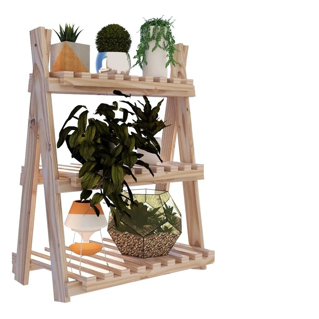 Floreira 3 prateleiras de madeira pinus