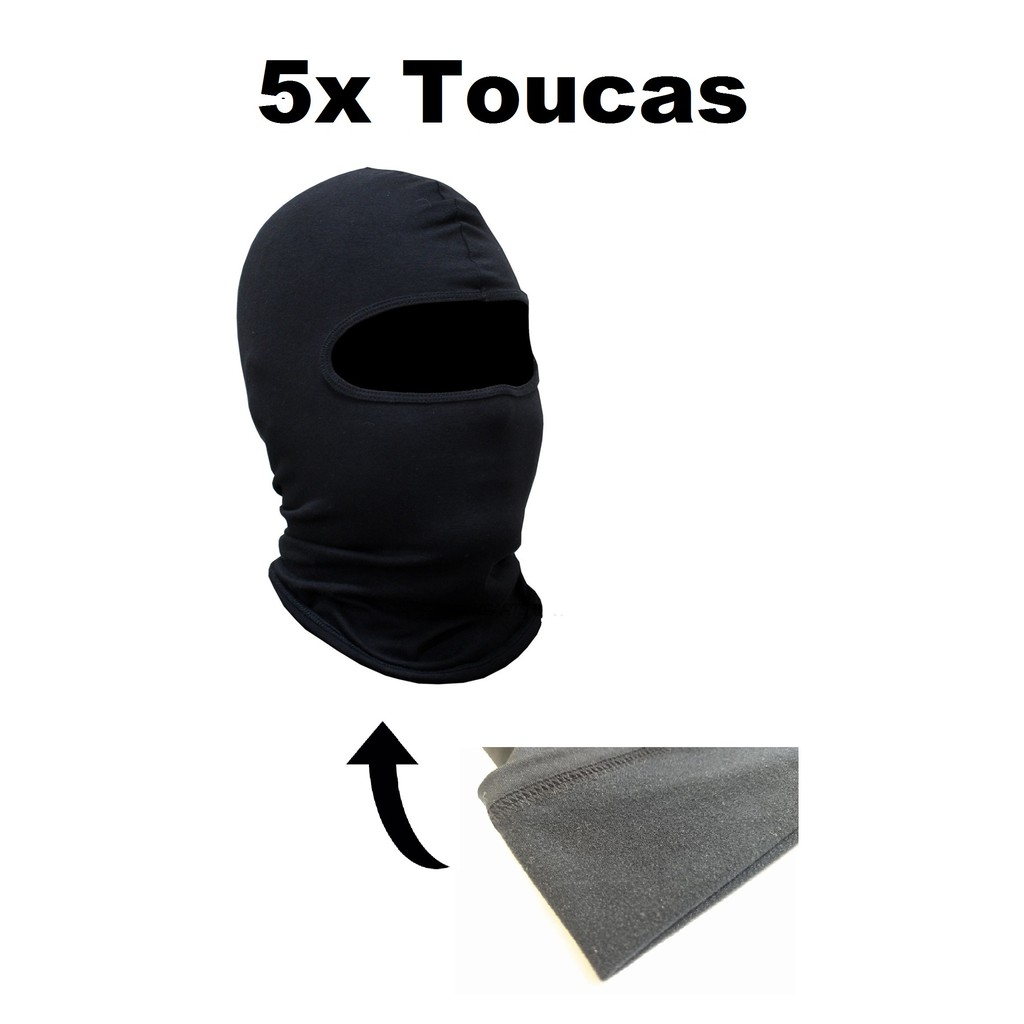 Kit 5 - Touca Ninja Balaclava Up Thermo Dry - Frio Intenso Tática Militar Paintball / Moto/ Ciclismo Bike / Kart - UV+50