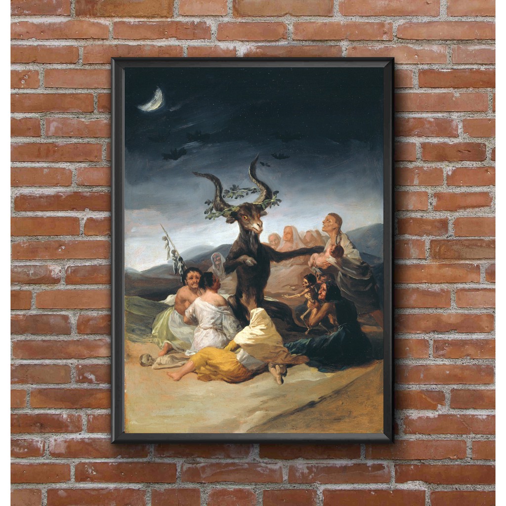 Quadro Reprodução de Sabá das Bruxas El Aquelarre (Witches' Sabbath) de Francisco de Goya com Moldura Tamanho A3