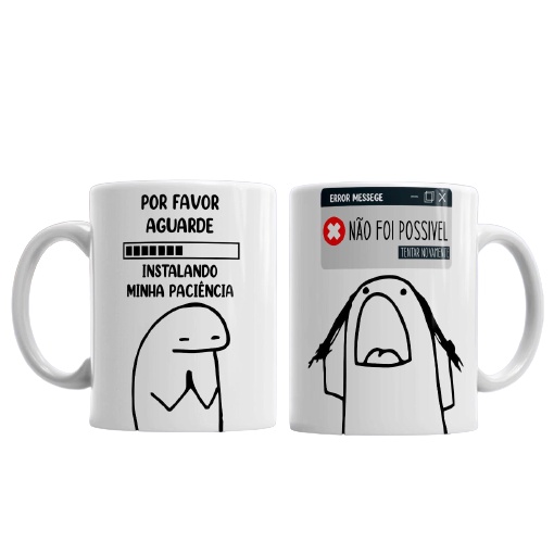 Caneca personalizada tema informática Meme Flork Por favor aguarde instalando minha paciência Error Messege Tentar novam