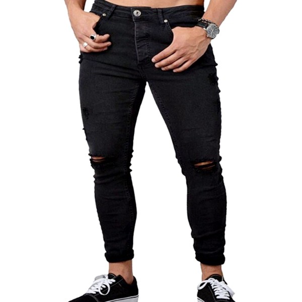 calça jeans masculina preta rasgada