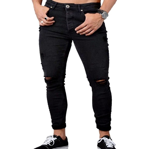 calça jeans rasgado masculino preta