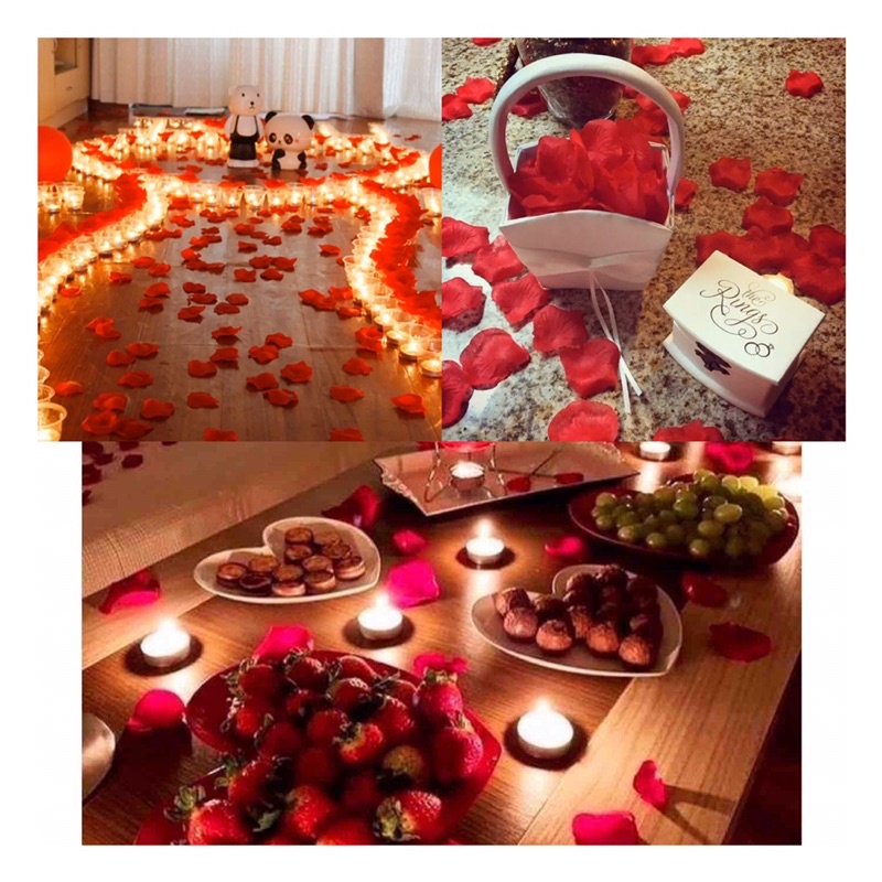 300 pétalas + 4 velas réchaud + 2 balões metalizados 45cm coração para decoração romântica, noivado, dia dos namorados