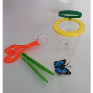 Kit Pequeno Explorador: Pote para observação com 2 Lupas + Tesoura bola + Pinça em Oferta na Shopee