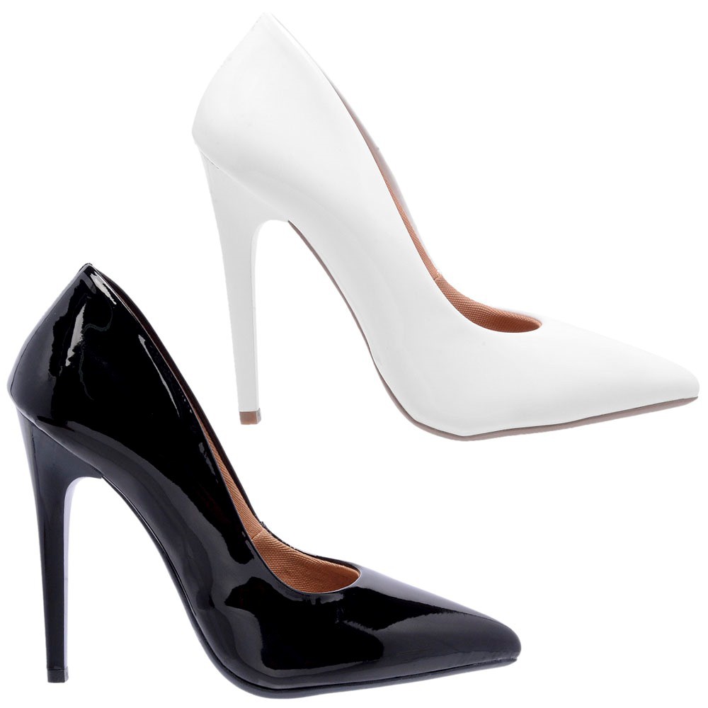 Kit 2 Prs - Scarpin Salto Alto Verniz Preto / Branco Ella´s