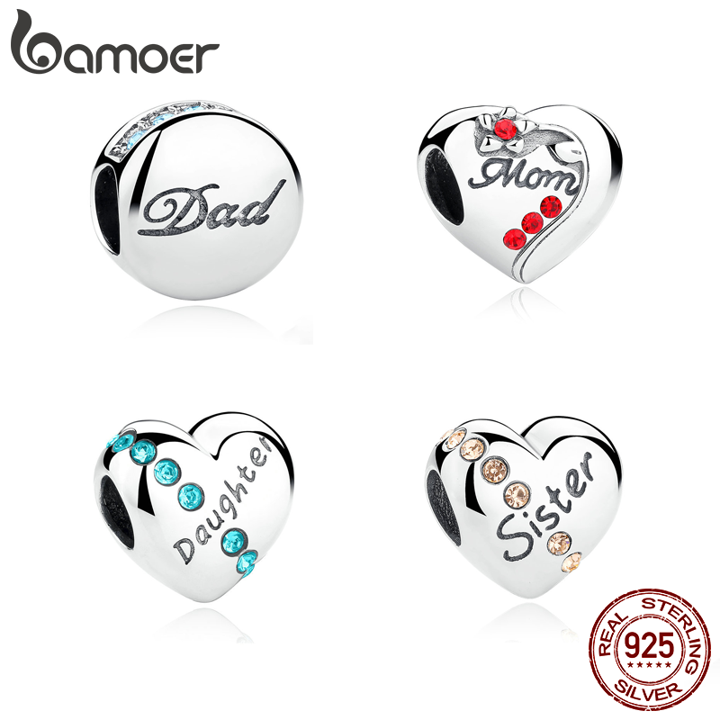 Bamoer Pai Mãe Filha Irmã Carta Talão Genuine 925 Prata Esterlina Charm Bracelet Acessórios Checa Diamante em Oferta na Shopee