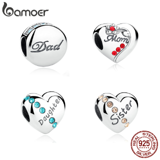 Bamoer Pai Mãe Filha Irmã Carta Talão Genuine 925 Prata Esterlina Charm Bracelet Acessórios Checa Diamante
