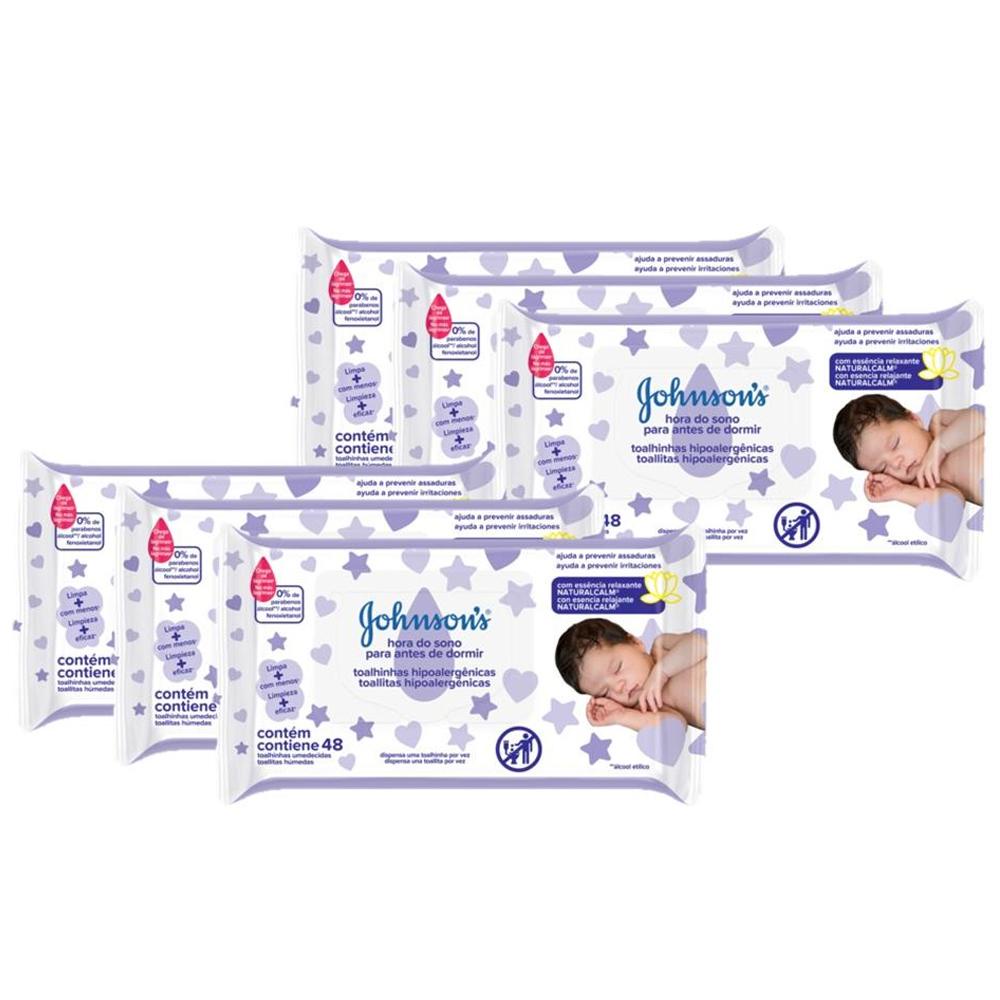 Kit com 6 Lenços Umedecidos Johnson's Baby Hora do Sono com 48 unidades