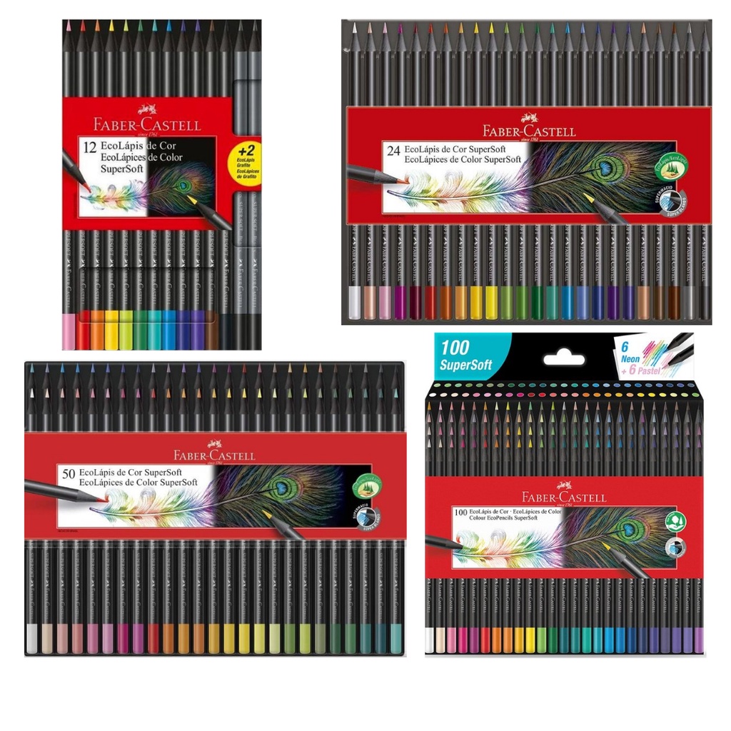 Lápis de Cor Faber Castell Super Soft 12 24 50 100 Cores Ecolápis Supersoft
