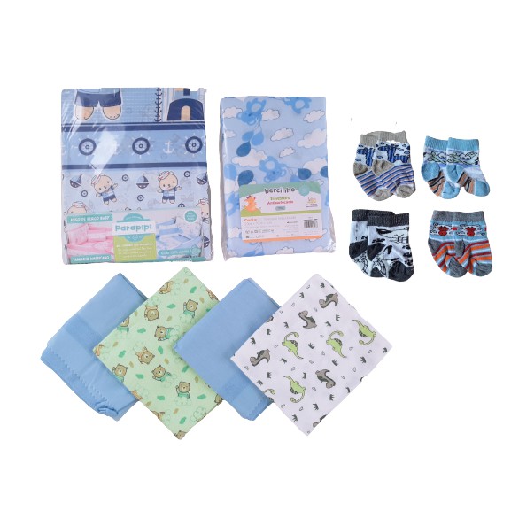 Kit 12 Pçs Maternidade Enxoval Bebê Jogo de Lençol + Coeiro + Fralda + Meia Promoção