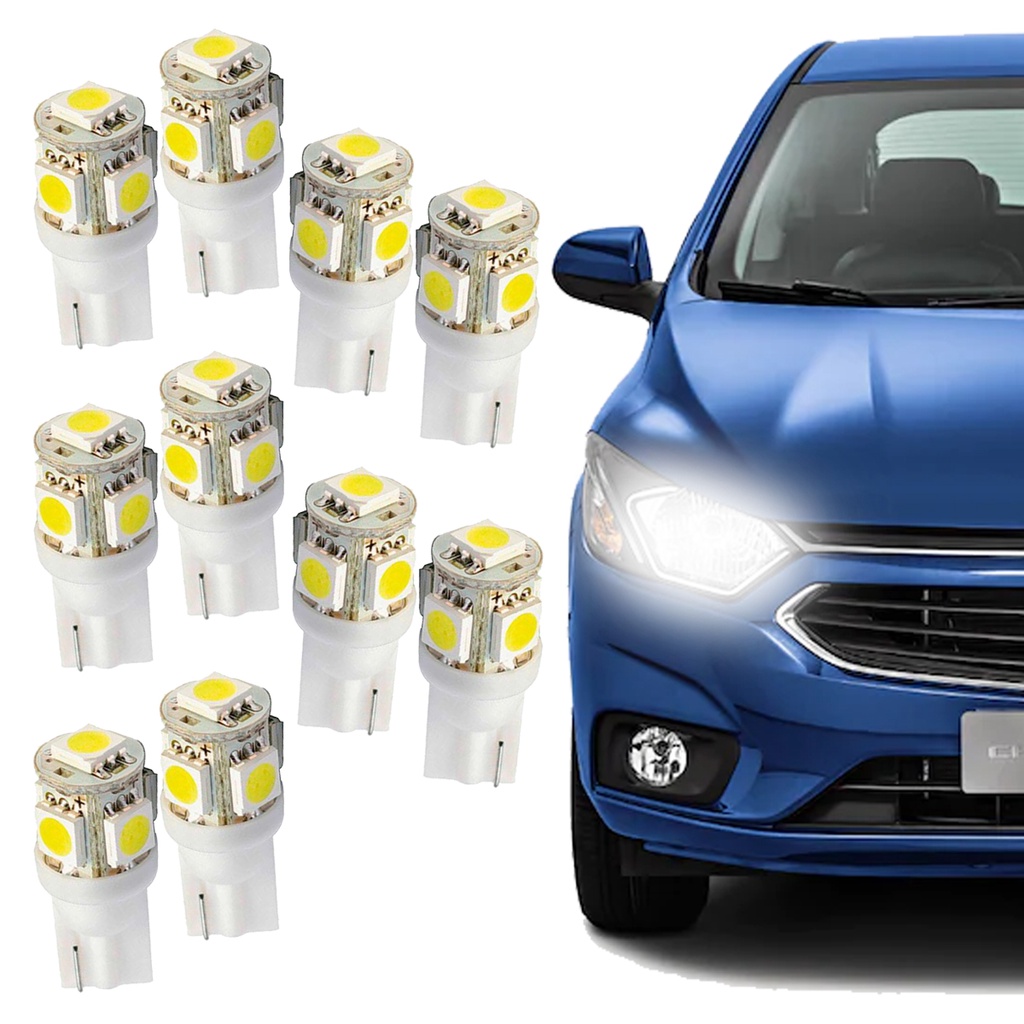 Kit com 10 Lâmpadas de Led Caminhão T10 Pingo 24 Volts 5 Leds Luz Branca - Automobiles
