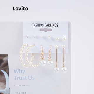 Lovito 6 Pares de Brincos De Metal Com Pérolas Casuais L26LD107 (Ouro)