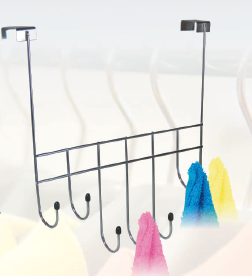 Suporte para Pendurar Roupas, Cabideiro Porta, Cromado, Inox e 7 Ganchos - ref.266