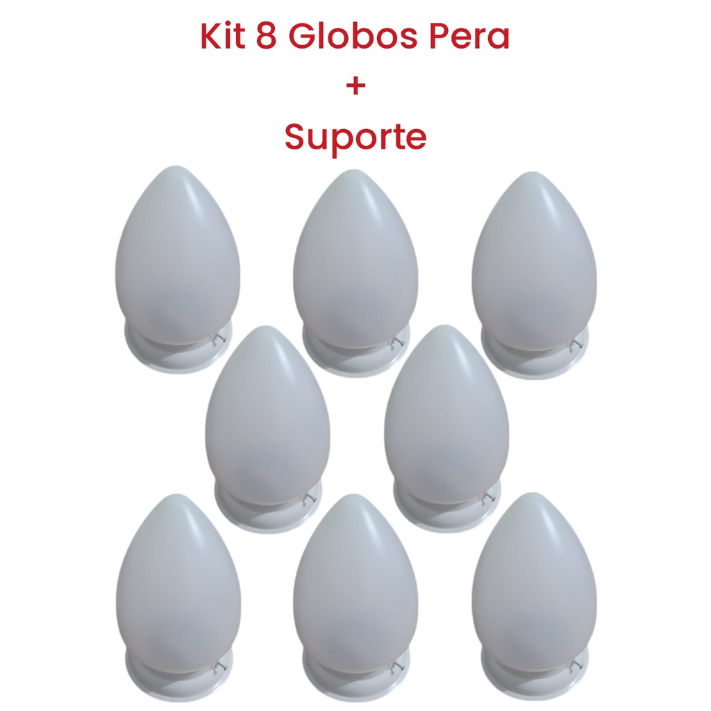 Kit 8 Luminárias Com Suporte Tipo Pera Globo Tipo Pera PVC Iluminação