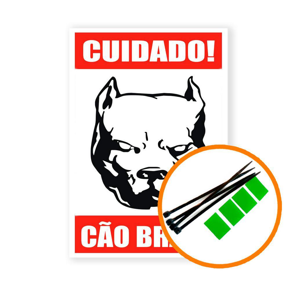 Placa de Advertência Cuidado Cão Bravo em Oferta na Shopee