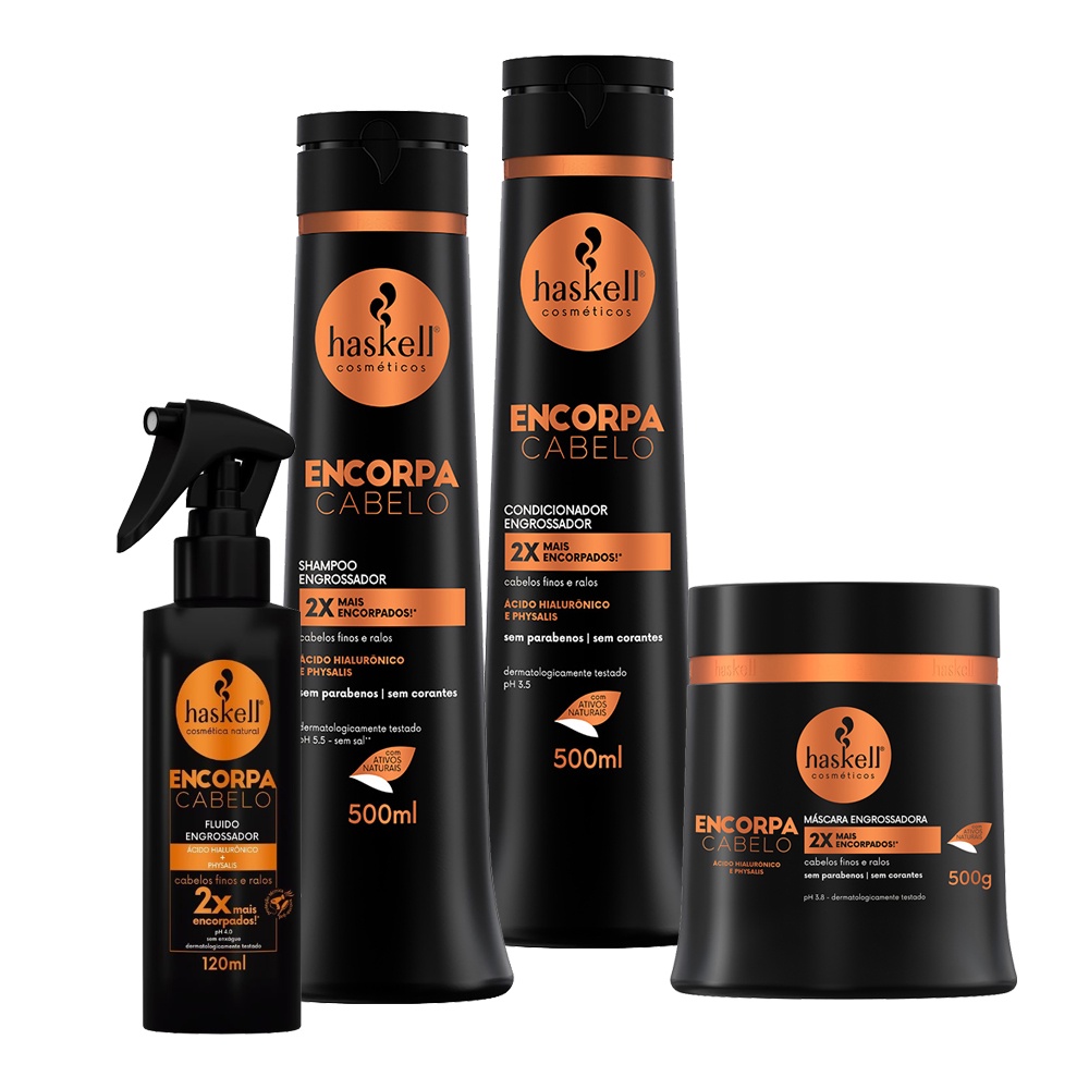 Kit Haskell Encorpa Cabelo Shampoo+ Condicionador 500ml+ Máscara 500g+ Fluído de 120ml