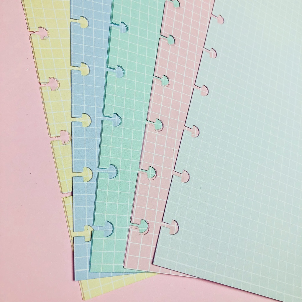 Refil quadriculado linhas brancas Colorido -Colegial (9 furos)