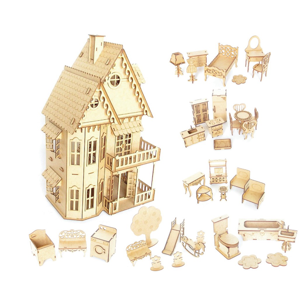 Casinha Boneca miniaturas mdf Cru Corte Laser com 40 mini móveis brinquedos infantis em Oferta na Shopee